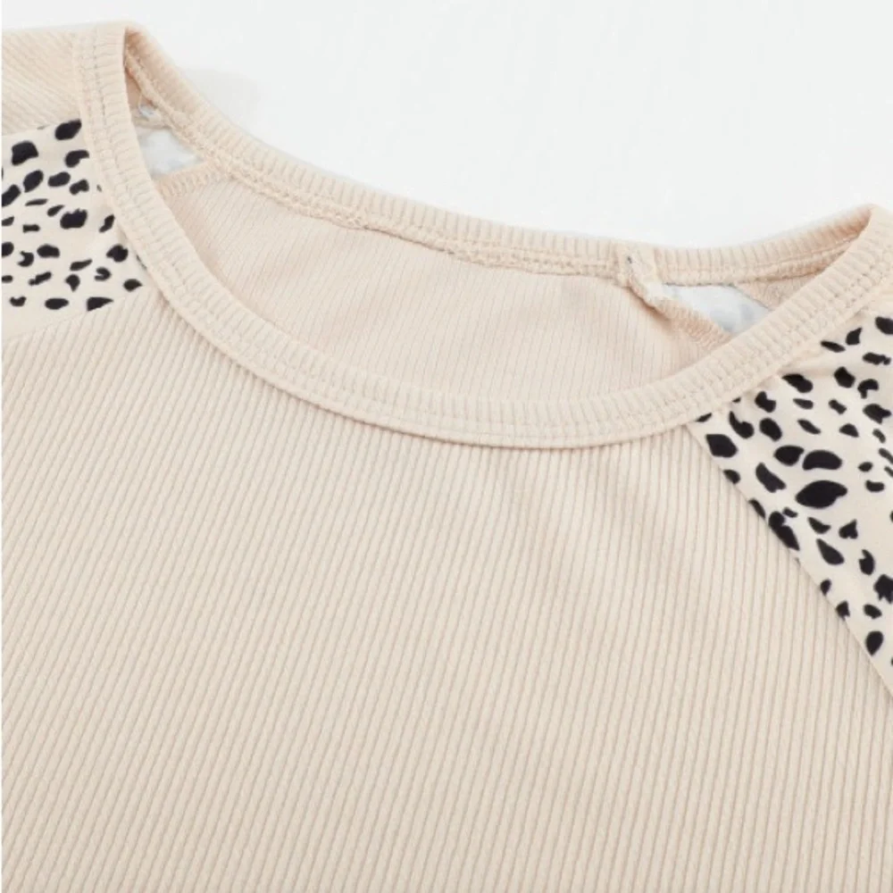 *Last One* Plus Size Cream Ribbed Top w/ Leopard Print Balloon Sleeves, 2X - Picture 10 of 14